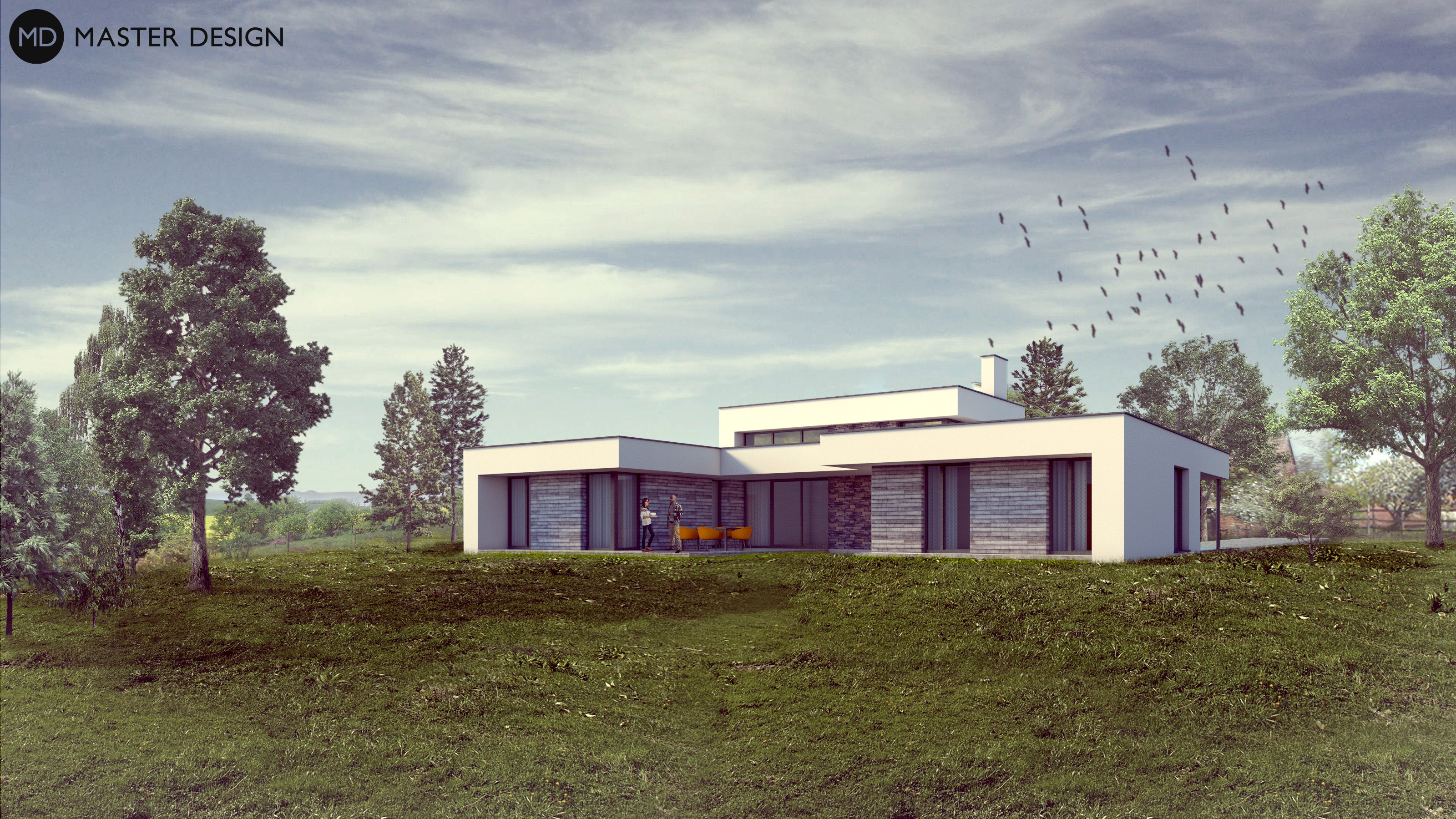 Nízkoenergetický bungalov pro mladé doktory ve tvaru U - Dobroslavice - Vizualizace 1