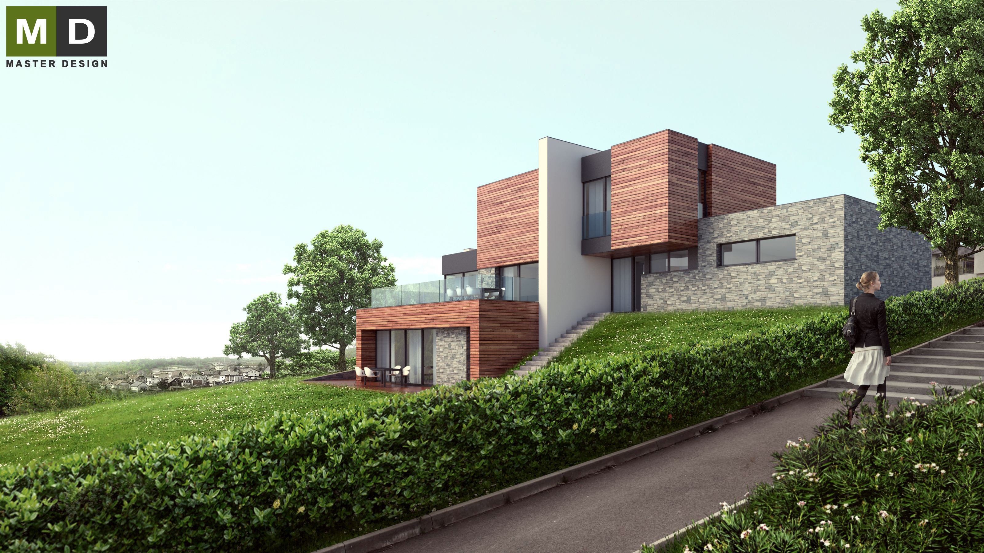 Luxury house on a slope with wood paneling - Praha Hloubětín - Vizualizace 1
