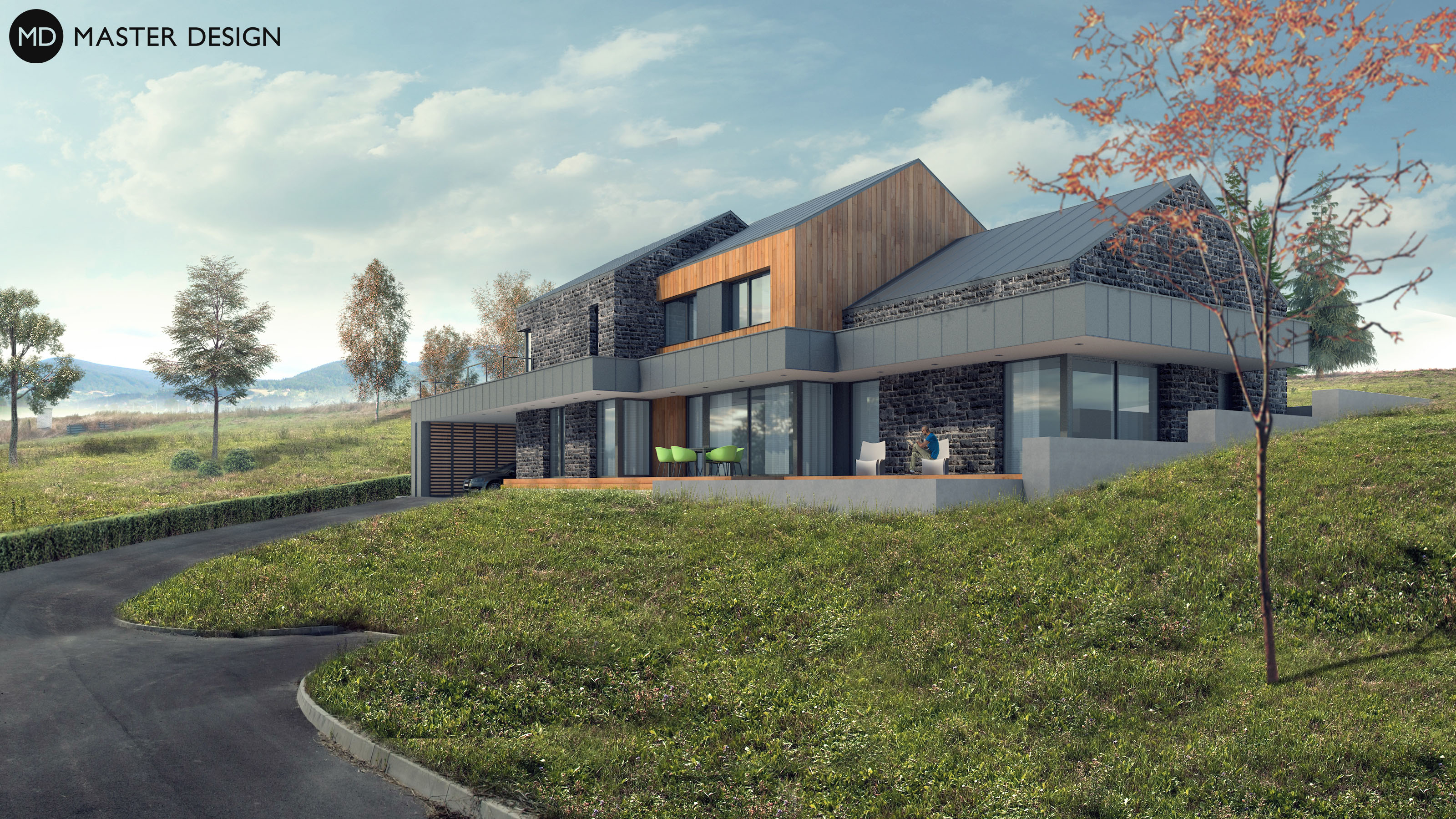 Nízkoenergetický nepravidelný dům se sedlovými střechami - Netovice u Slaného - Vizualizace 1