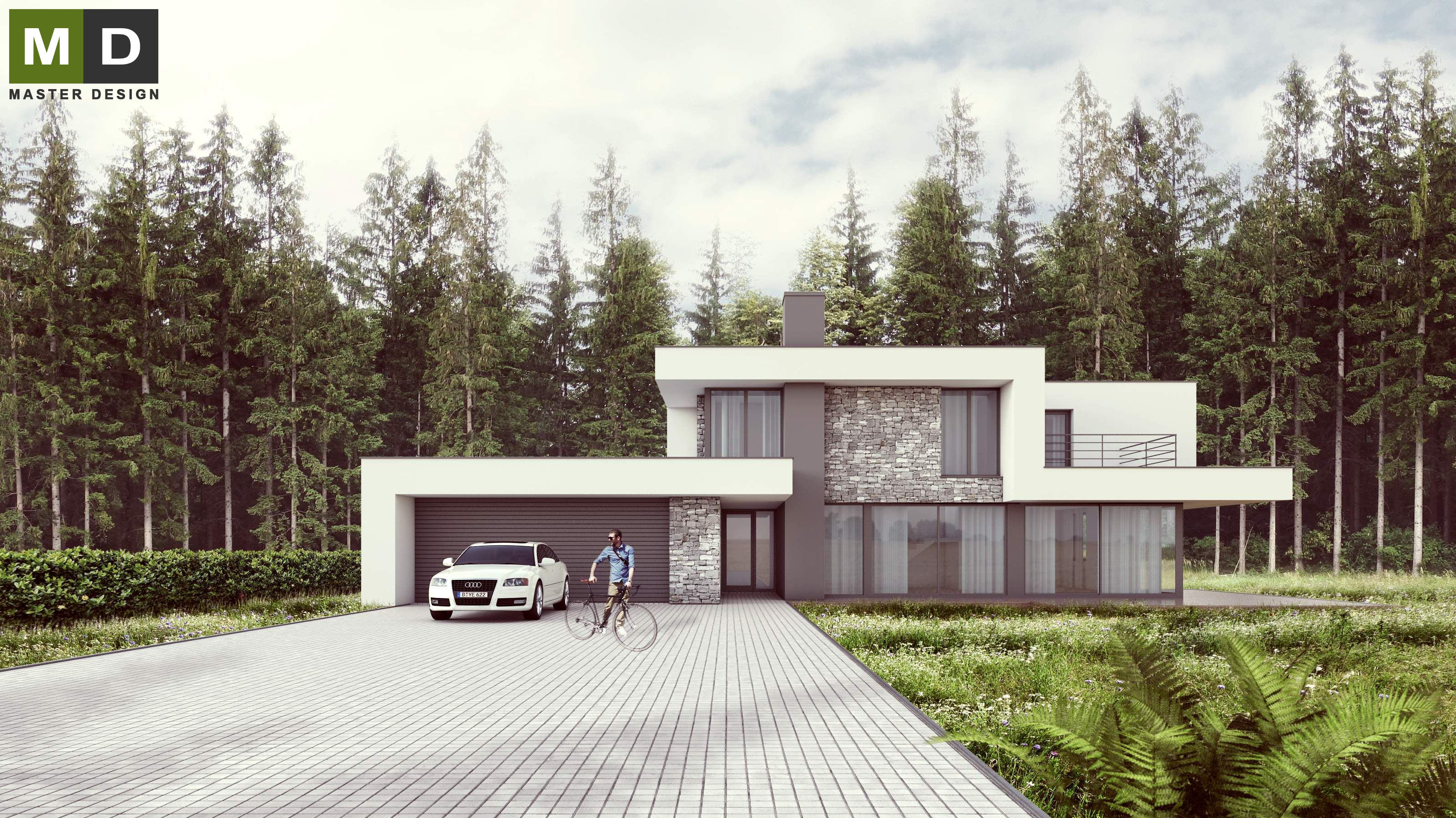 Luxury low energy house with white plaster and stone facing - Čeladná - Vizualizace 2