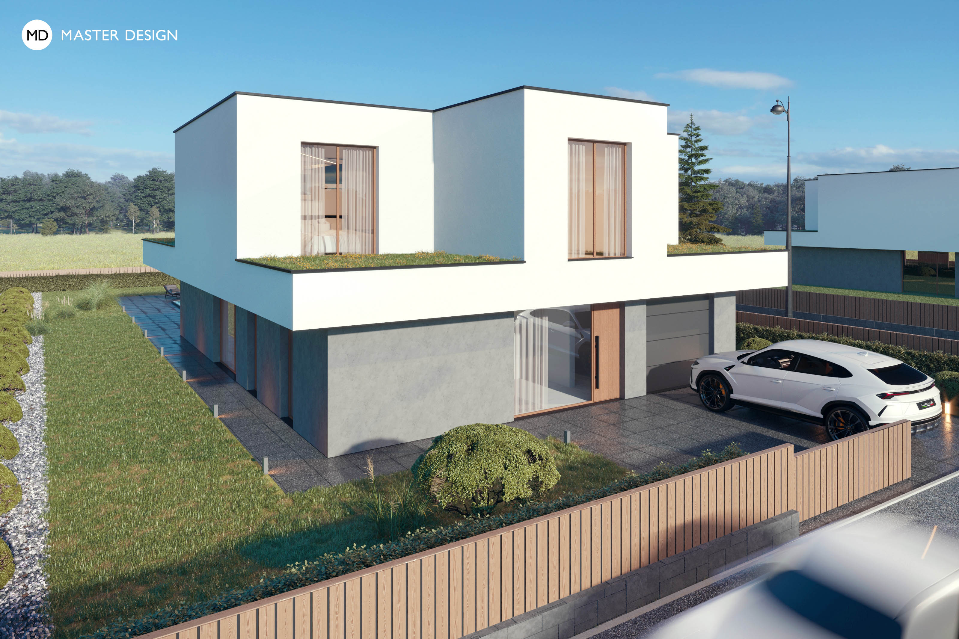 Moderní dům s orientálním uspořádáním a zelenou střechou - Praha - Vizualizace 3