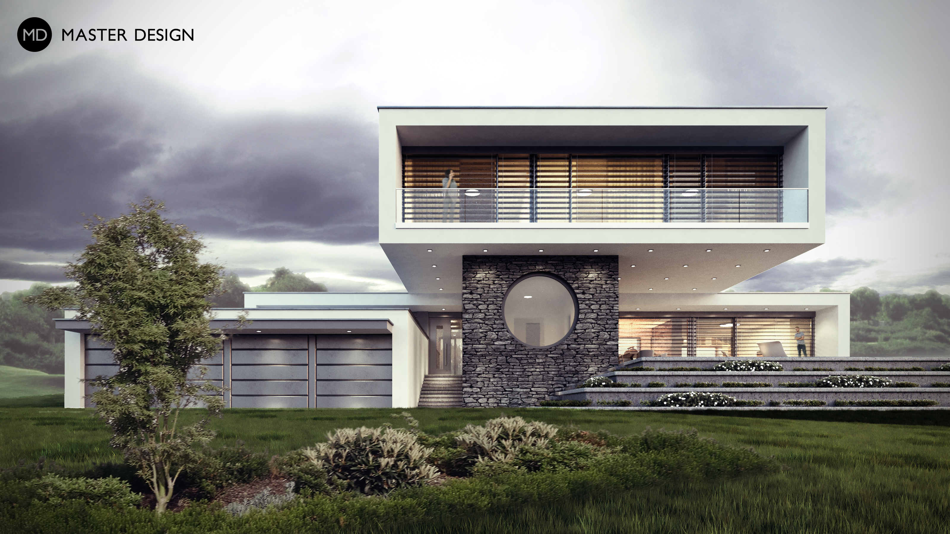 Modern functionalist villa with round window - Vrchoslav - Vizualizace 1