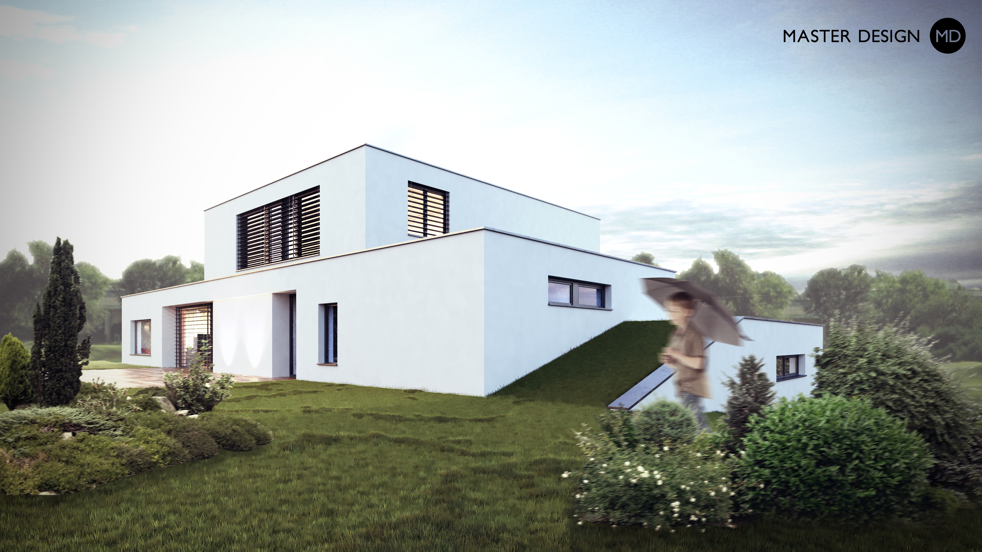 Moderní funkcionalistická vila s kulatým oknem - Vrchoslav - Vizualizace 3