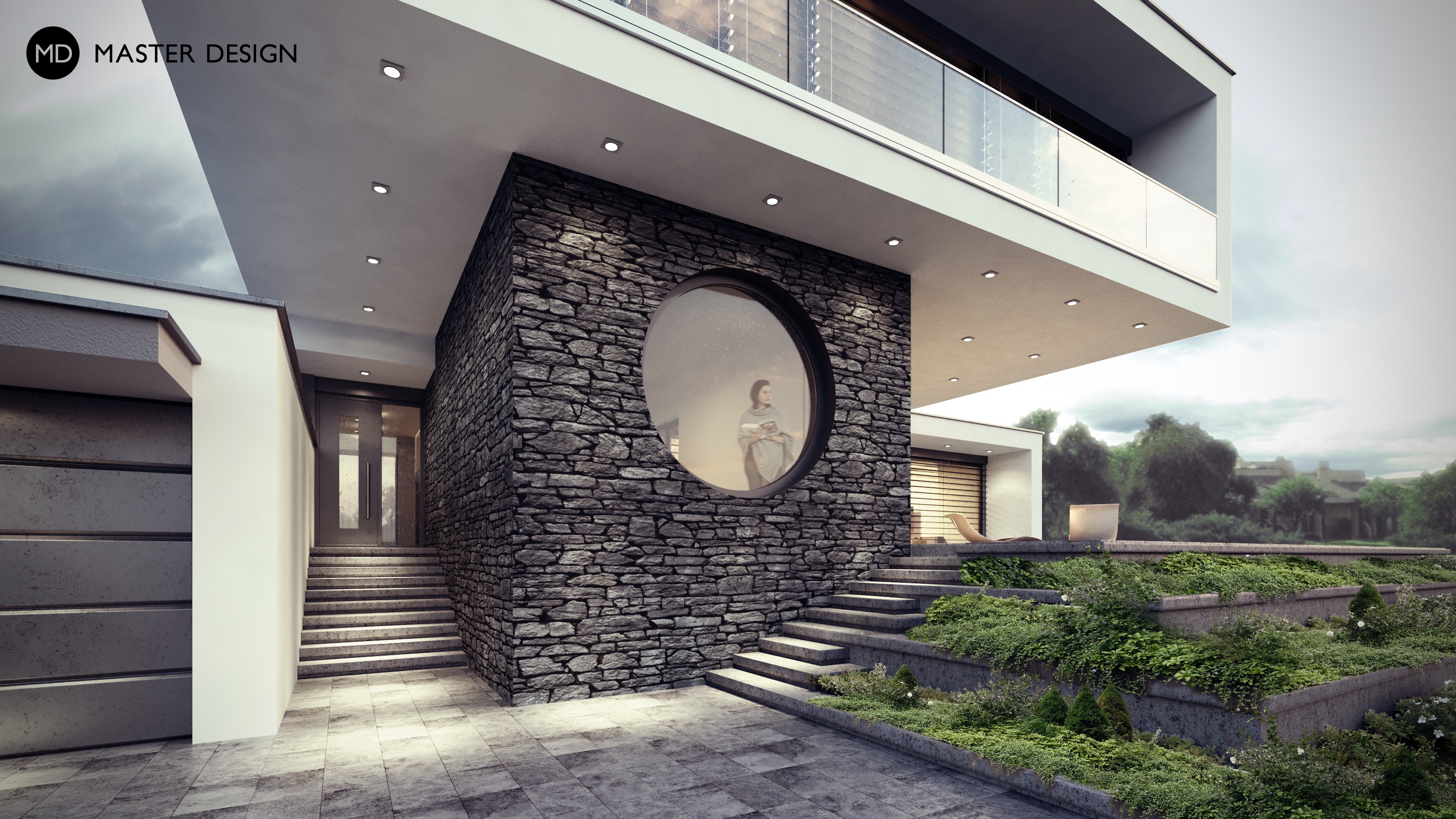 Modern functionalist villa with round window - Vrchoslav - Vizualizace 4