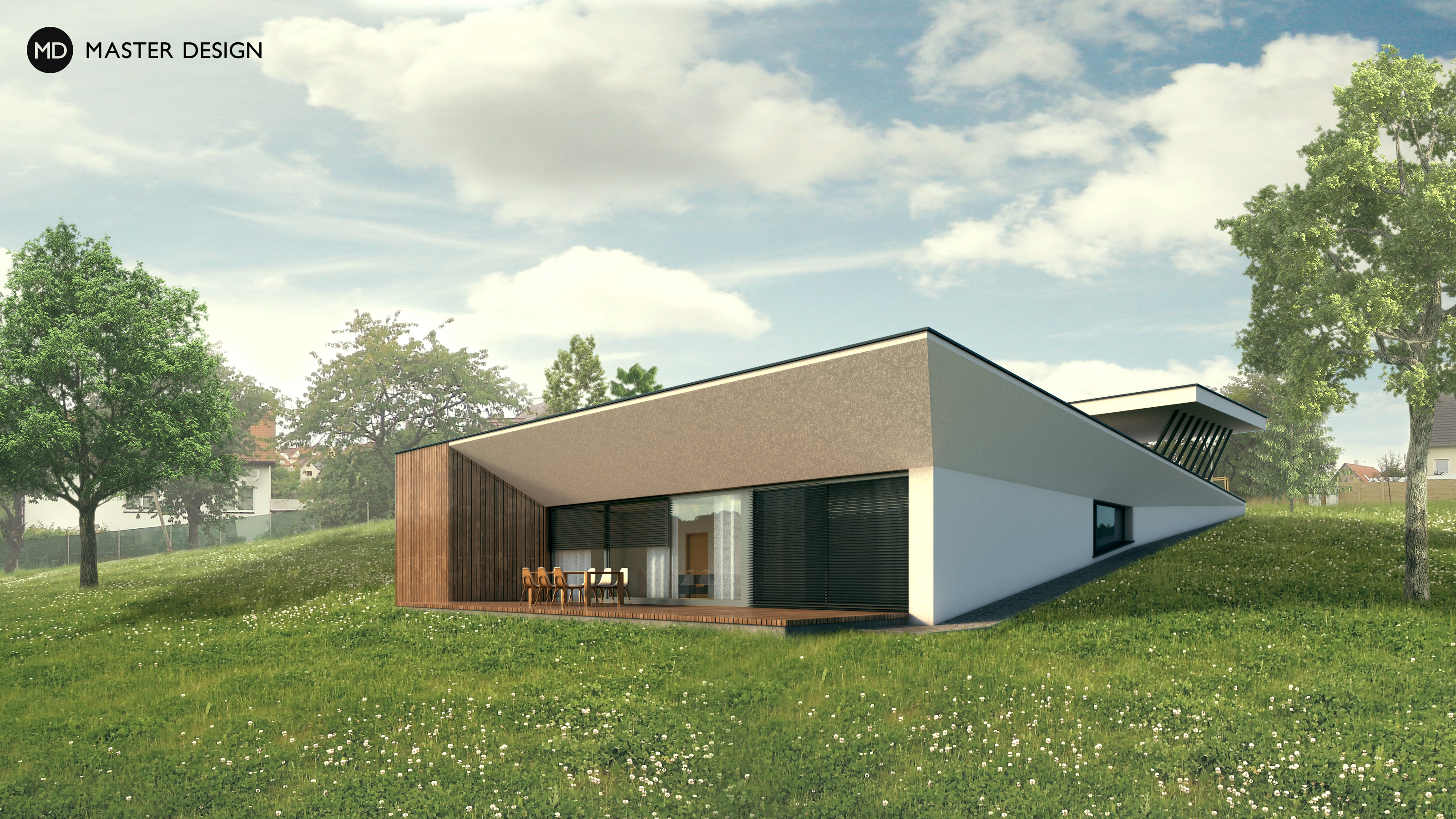 Ojedinělý moderní dům pro milovníky sportovních aut s designovým krytým stáním - Benice u Prahy - Vizualizace 1
