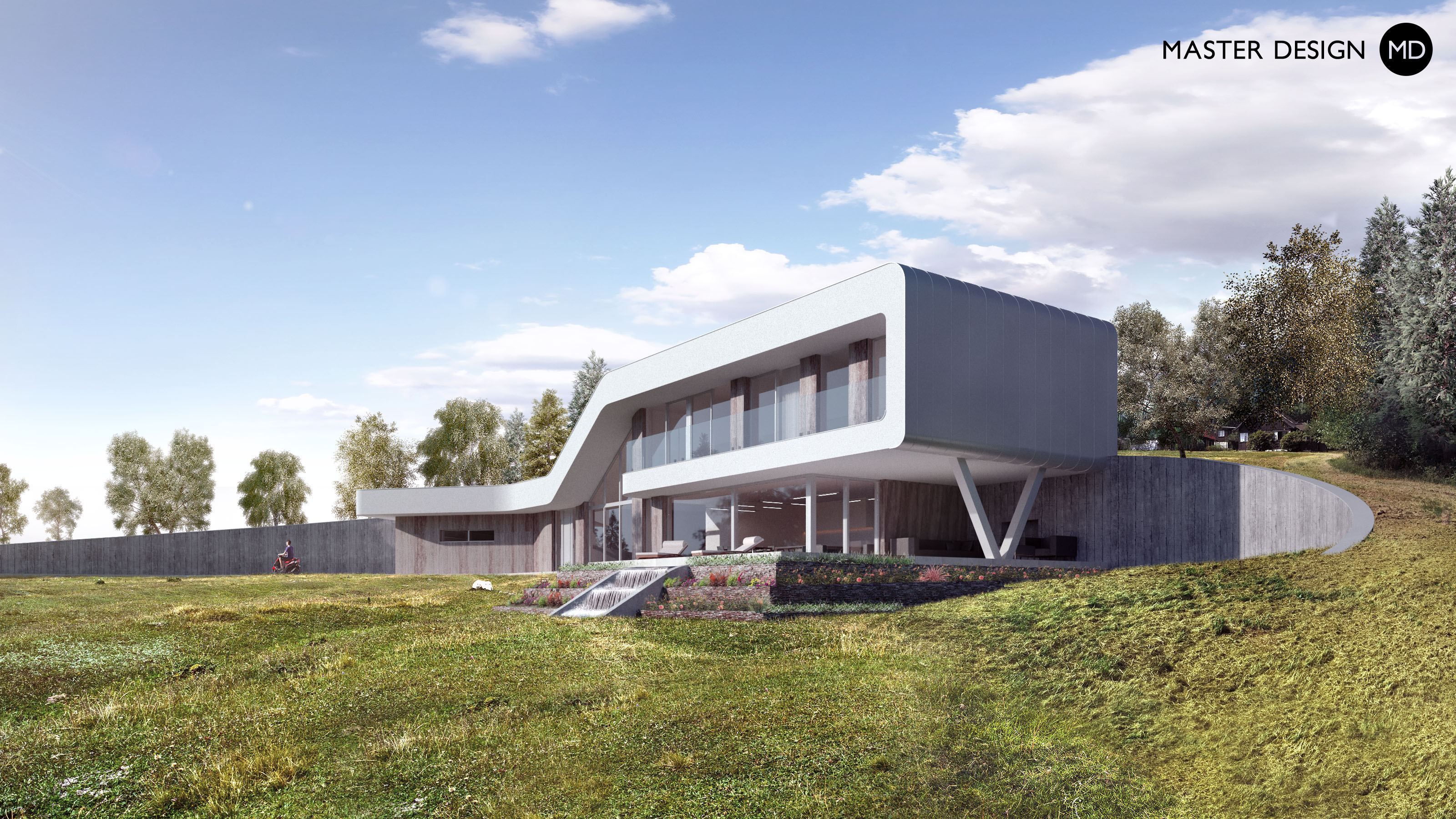 Organický dům vlnící se vedle golfového hřiště v horách - Ostravice - Vizualizace 1
