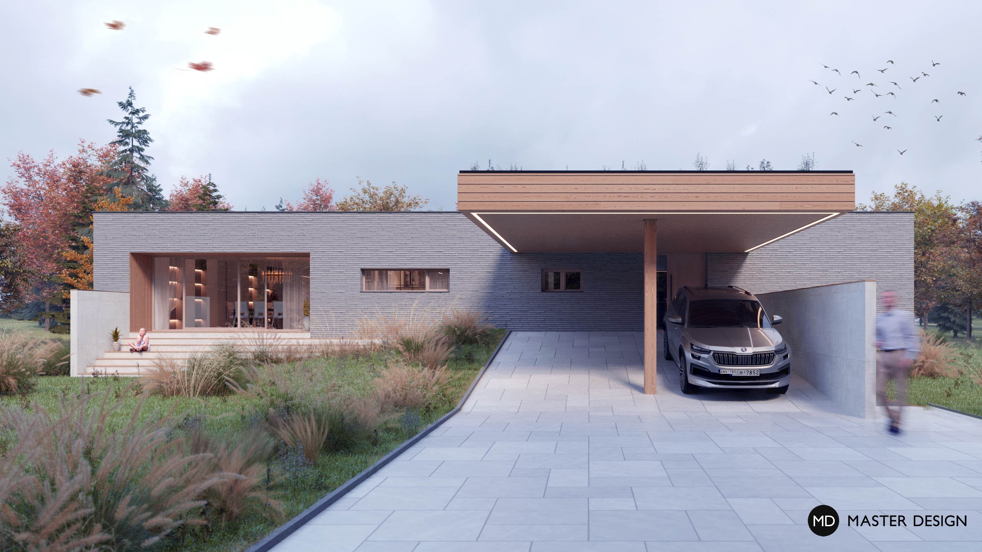 Rekonstrukce bungalovu na moderní přízemní dům s vnitřním atriem - Bradlec - Vizualizace 2