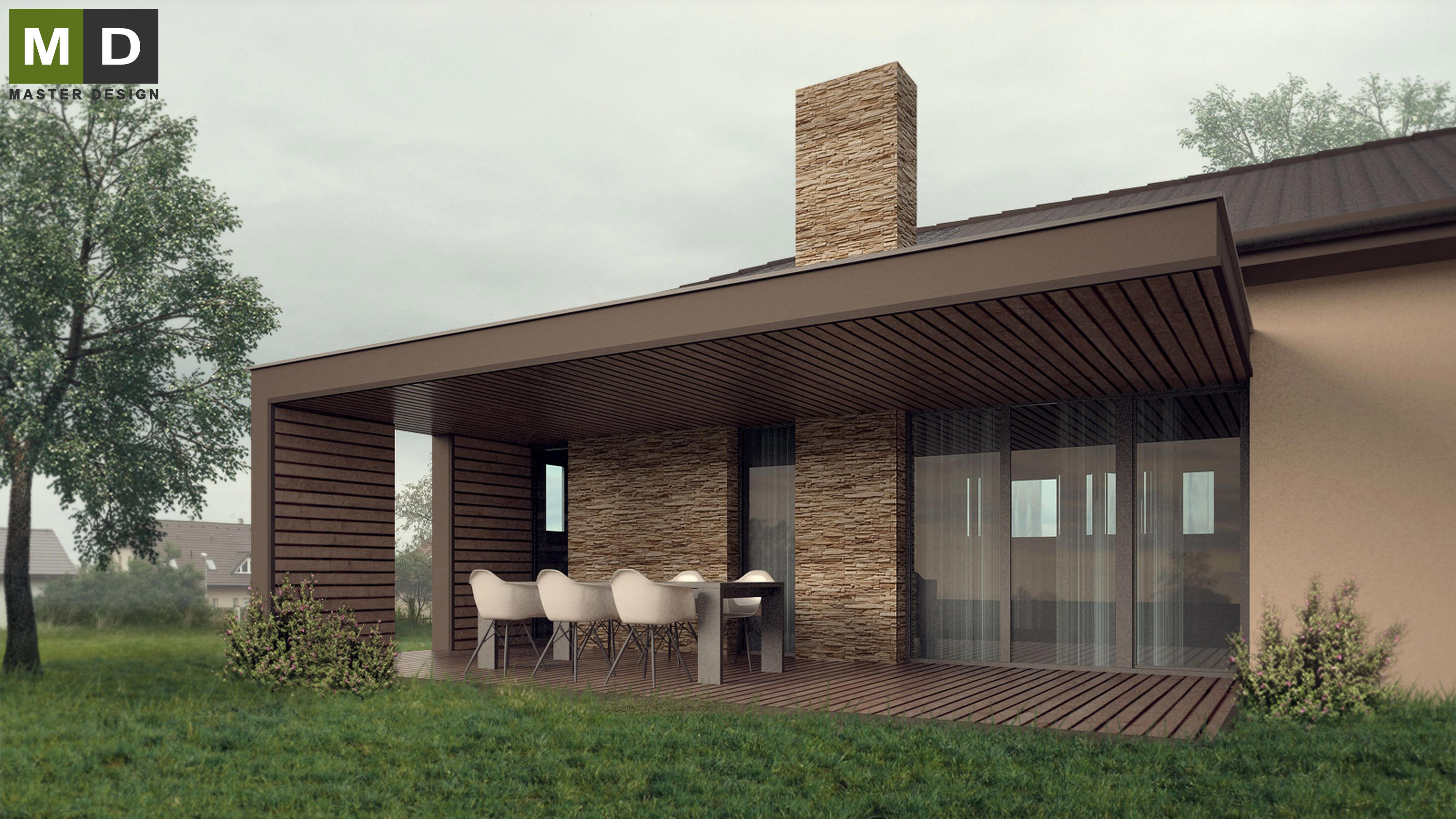 Přízemní bungalov do L se zastřešenou terasou - Radějovice - Vizualizace 2