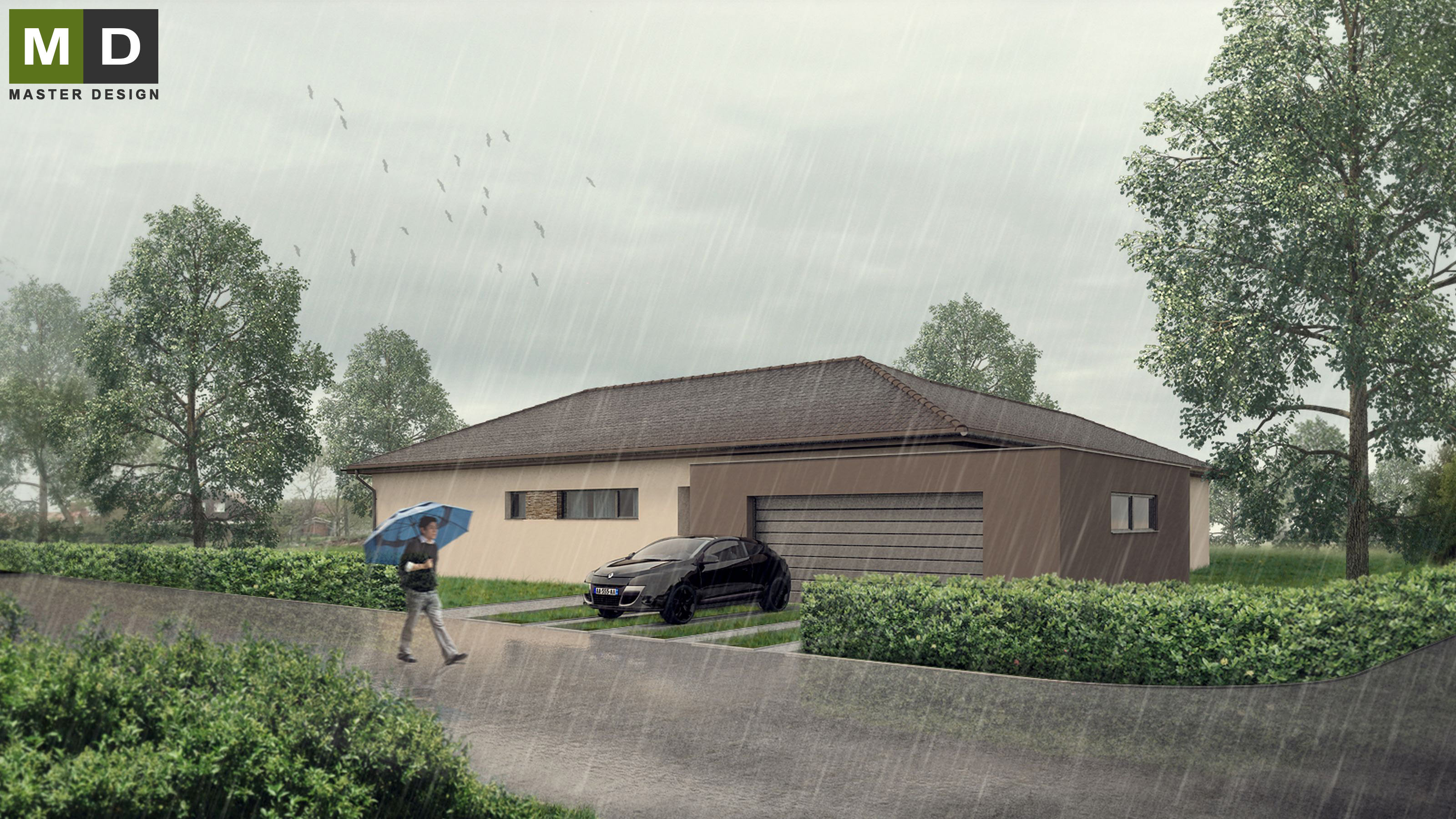 Přízemní bungalov do L se zastřešenou terasou - Radějovice - Vizualizace 3