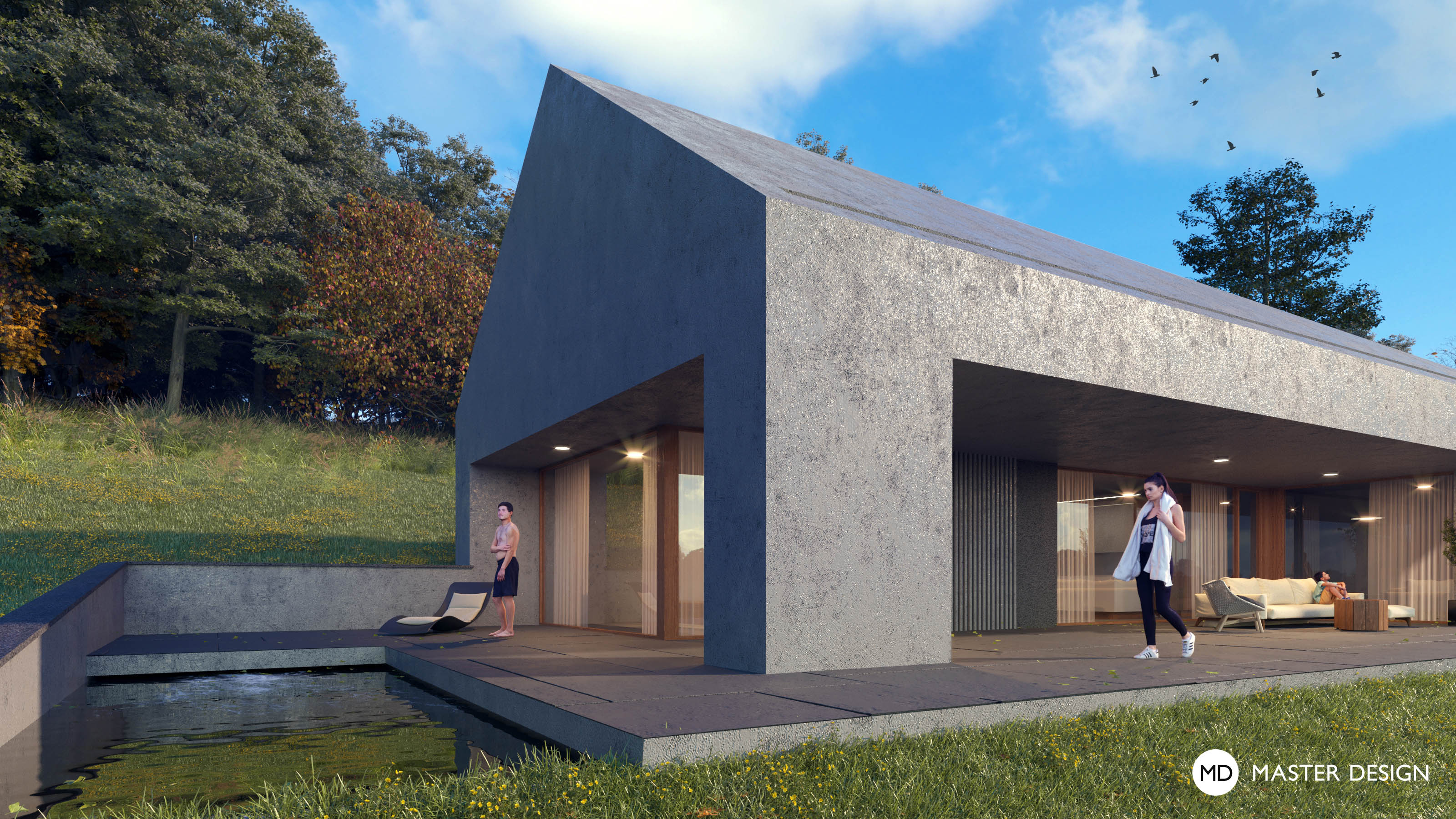 Třípatrová betonová vila schovaná ve svahu - Libčice - Vizualizace 3