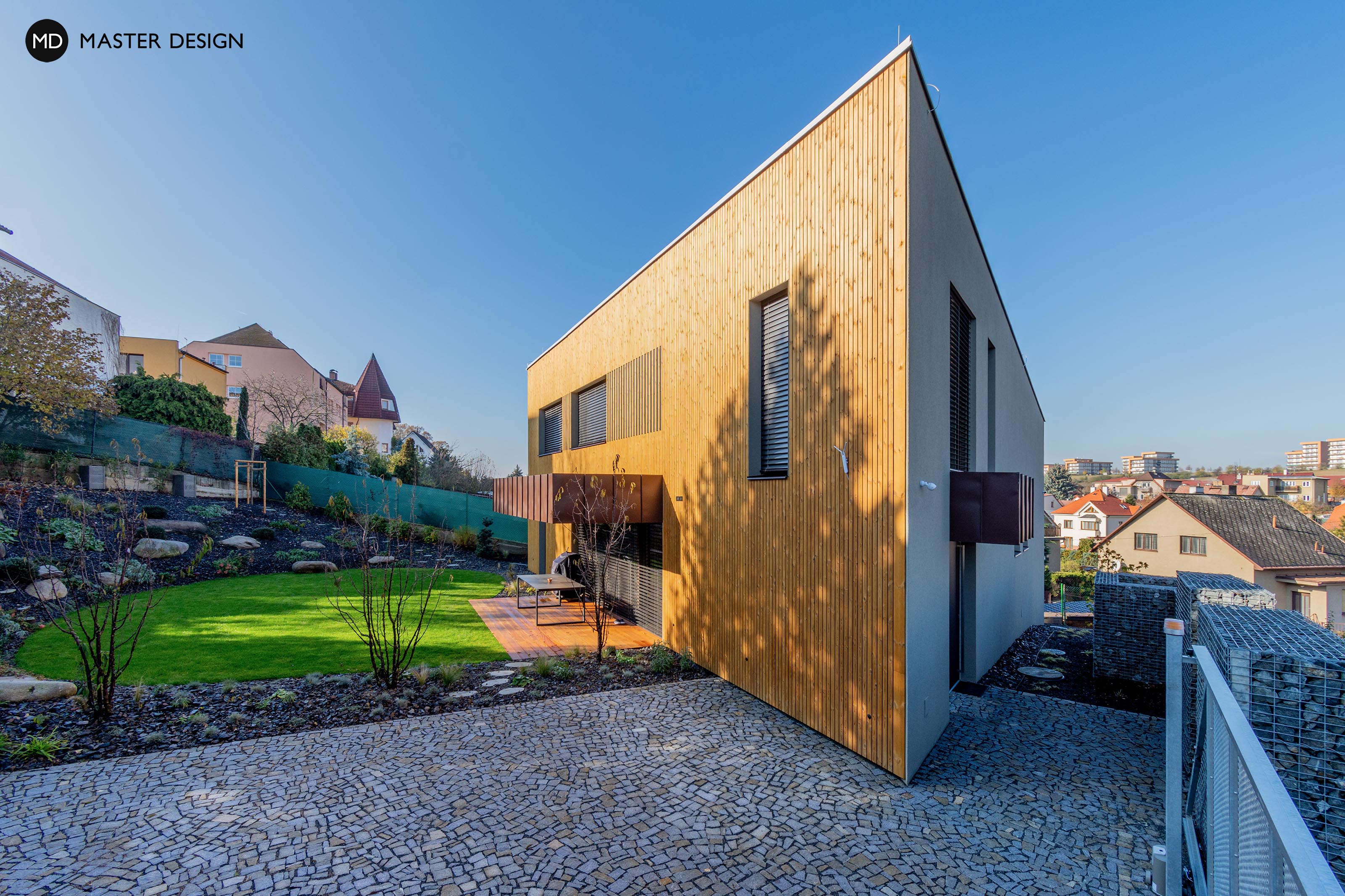 Trojúhelníkový dům s dřevěnou fasádou - Praha - Vizualizace 1
