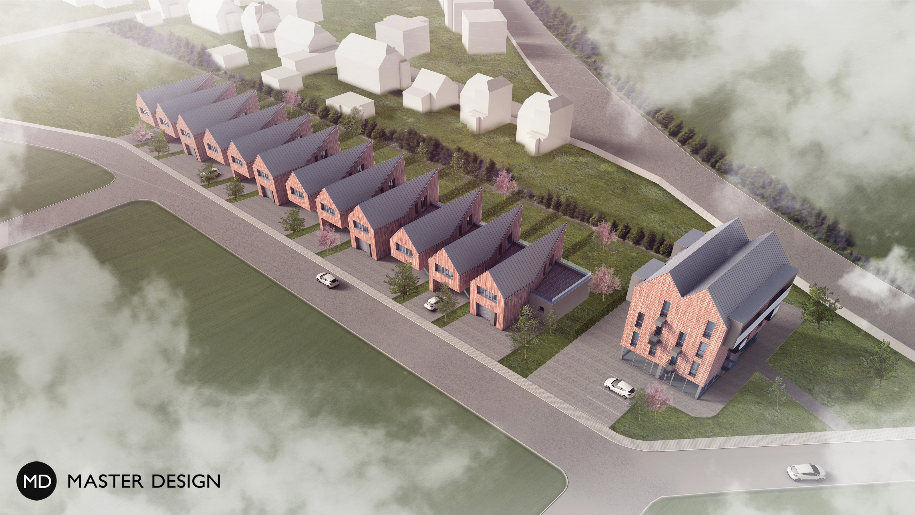 Zastavovací studie pro developerský projekt bytového domu a řadových domů - Mladá Boleslav - Vizualizace 1
