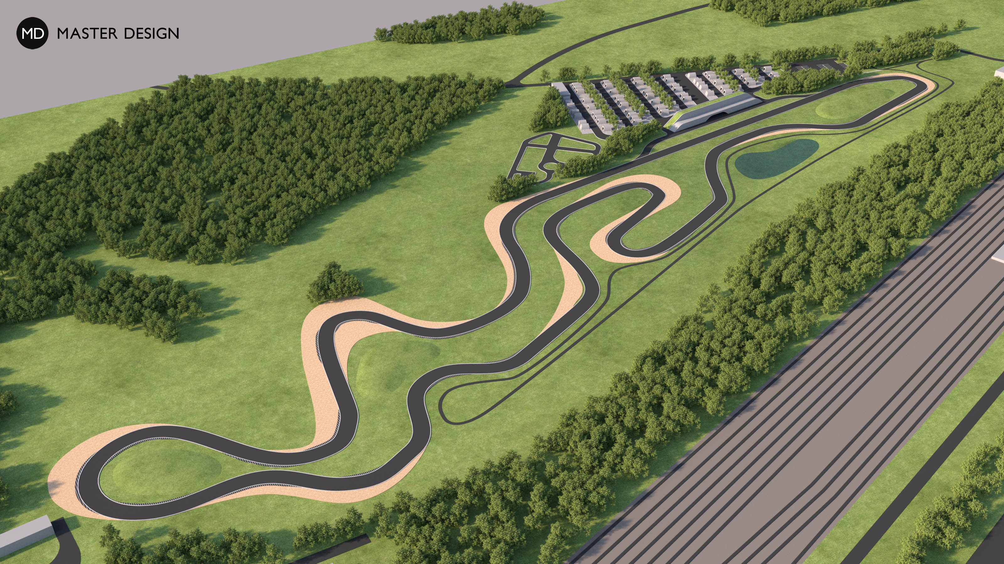 Závodní okruh Motokáry Oldřichov s administrativní budovou, restaurací a campem - Teplice - Vizualizace 1